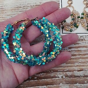 💚🩵AmeliaPanda Teal Sequin Hoop Earrings🩵 💚